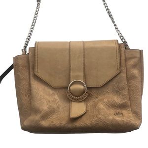 Velez Handbag Tan Snake Textured Leather Shoulder Bag Medium Chain Strap Purse